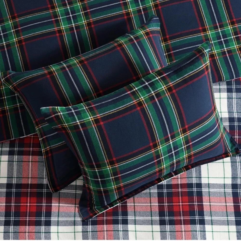 🆕 PB Style Navy Plaid Queen Duvet Set Stewart Christmas Cotton 3 Piece NEW